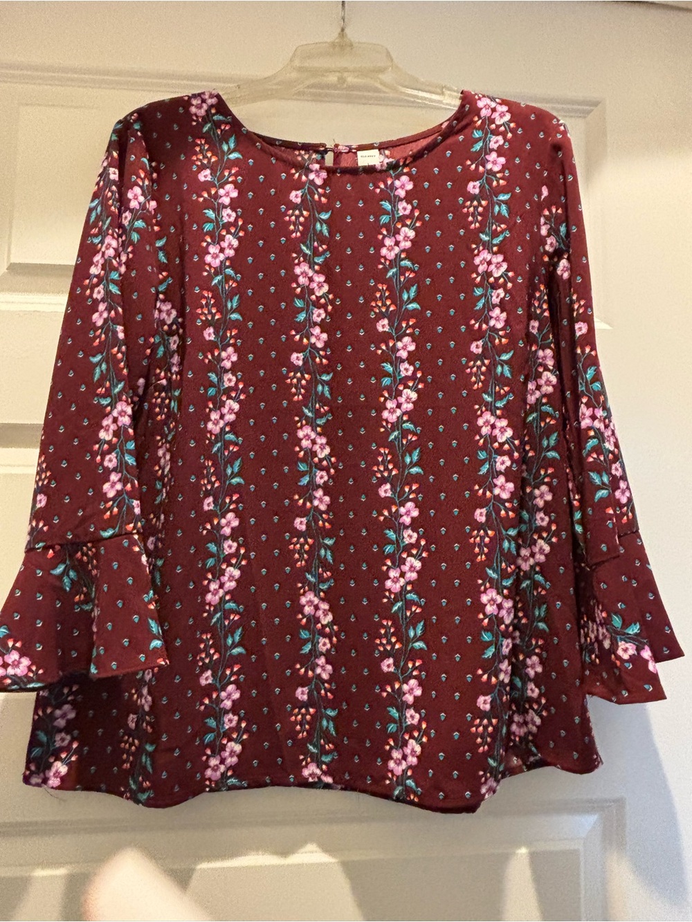Old Navy Burgundy Floral Bell-Sleeve Blouse